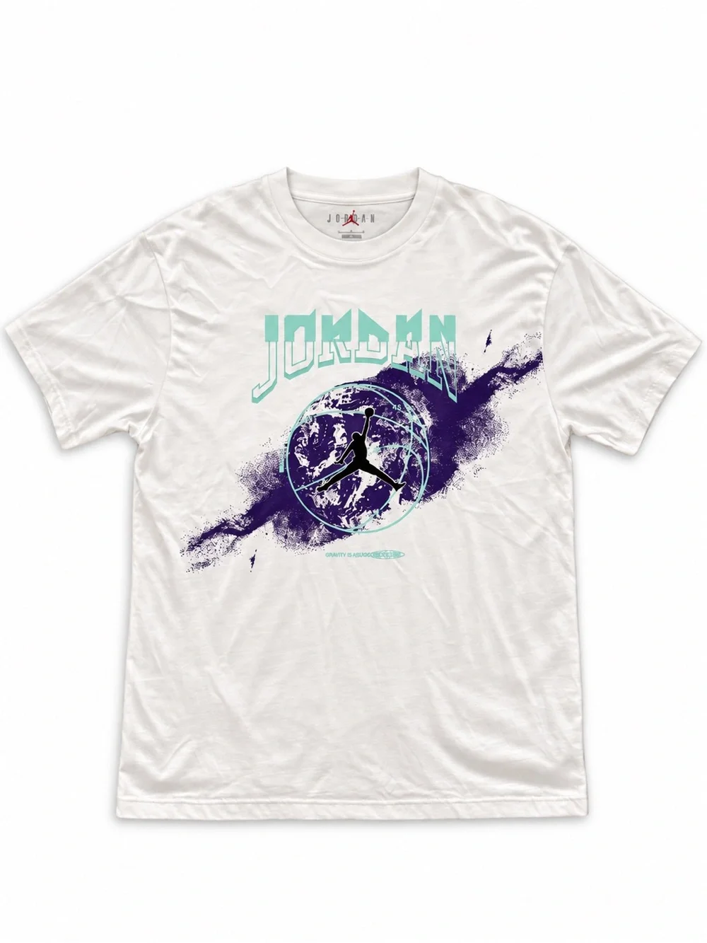 Jordan White Short Sleeve Tee with Teal and Purple Graphic